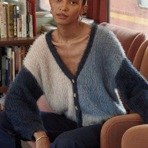 2 LEFT: NWT Navy Gray ColorBlock Fuzz Cardi